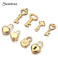 5pcs Stainless Steel Gold Color Key Lock Charms Couple Pendants DIY Lovers Necklace Accessories Hip Hop Bracelet Jewelry Makings