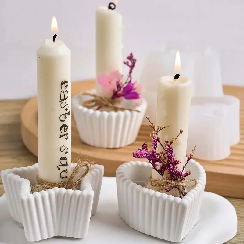 

Новейшая модель 2026 года: силиконовая форма для подсвечников с бетонными полосами, DIY, круглая, в форме сердца, звезды, для изготовления подсвечников, гипсовых и полимерных изделий, для литья