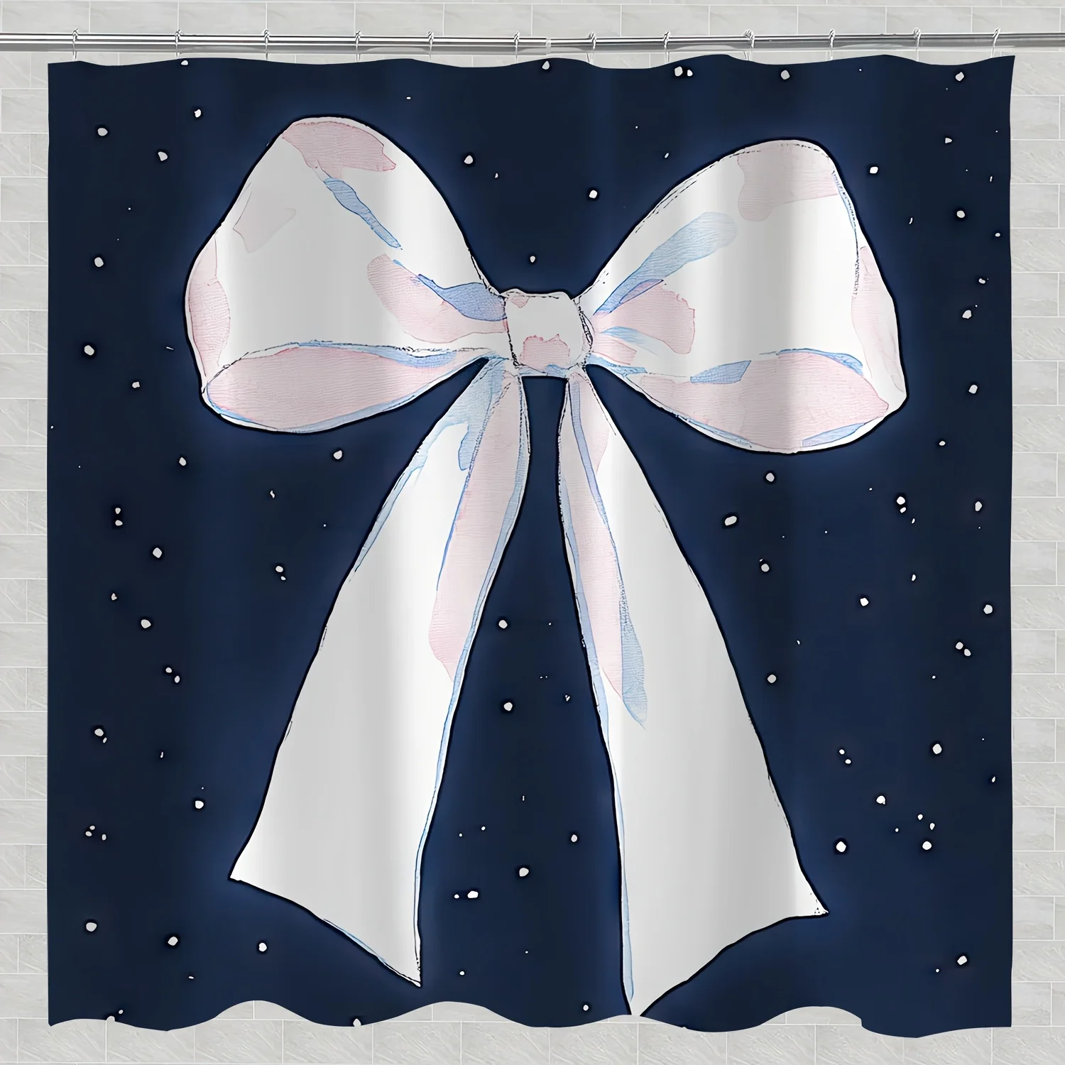 

1pc Chic Pink Bowknot Shower Curtain - Cute Trendy Digital Print, Polyester, Machine Washable, with Hooks, for All-Season Bathro