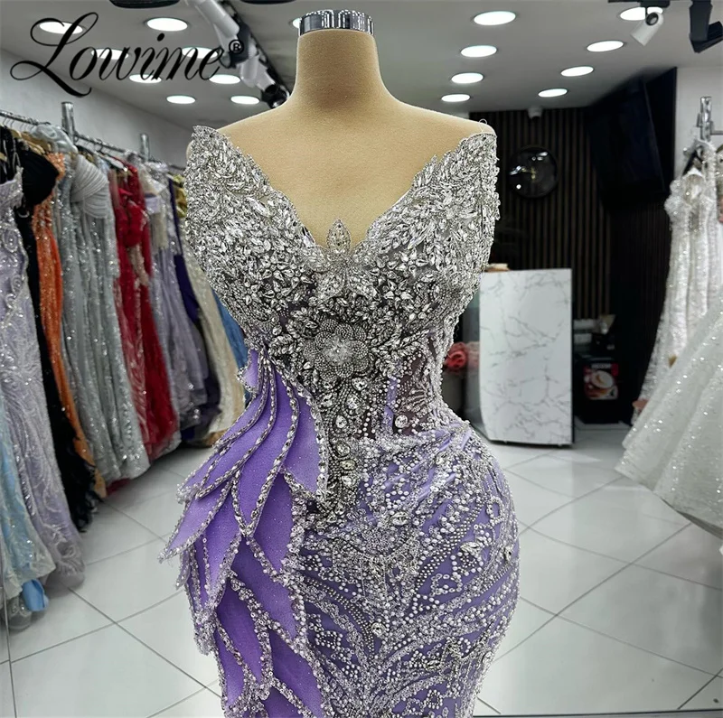 Purple Evening Dress Aso Ebi Crystals Abendkleider Wedding Party Second Reception Prom Dresses 2024 Engagement Gowns Customized