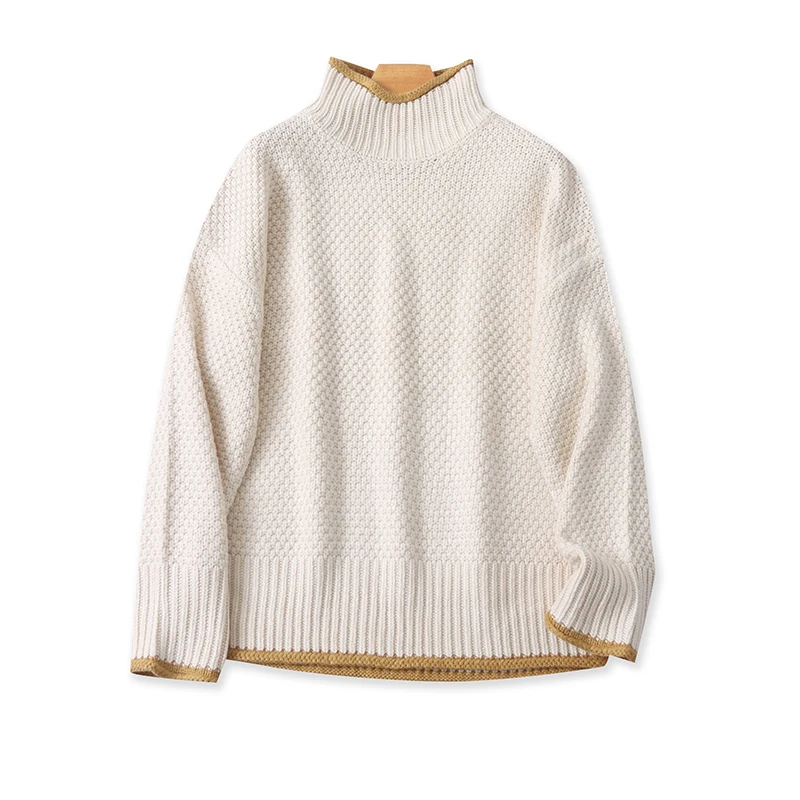 

Autumn Winter Women's Loose Fit High Collar Sweater Color Blo Warm Knitted Top Faionable Versatile Slimming Effect