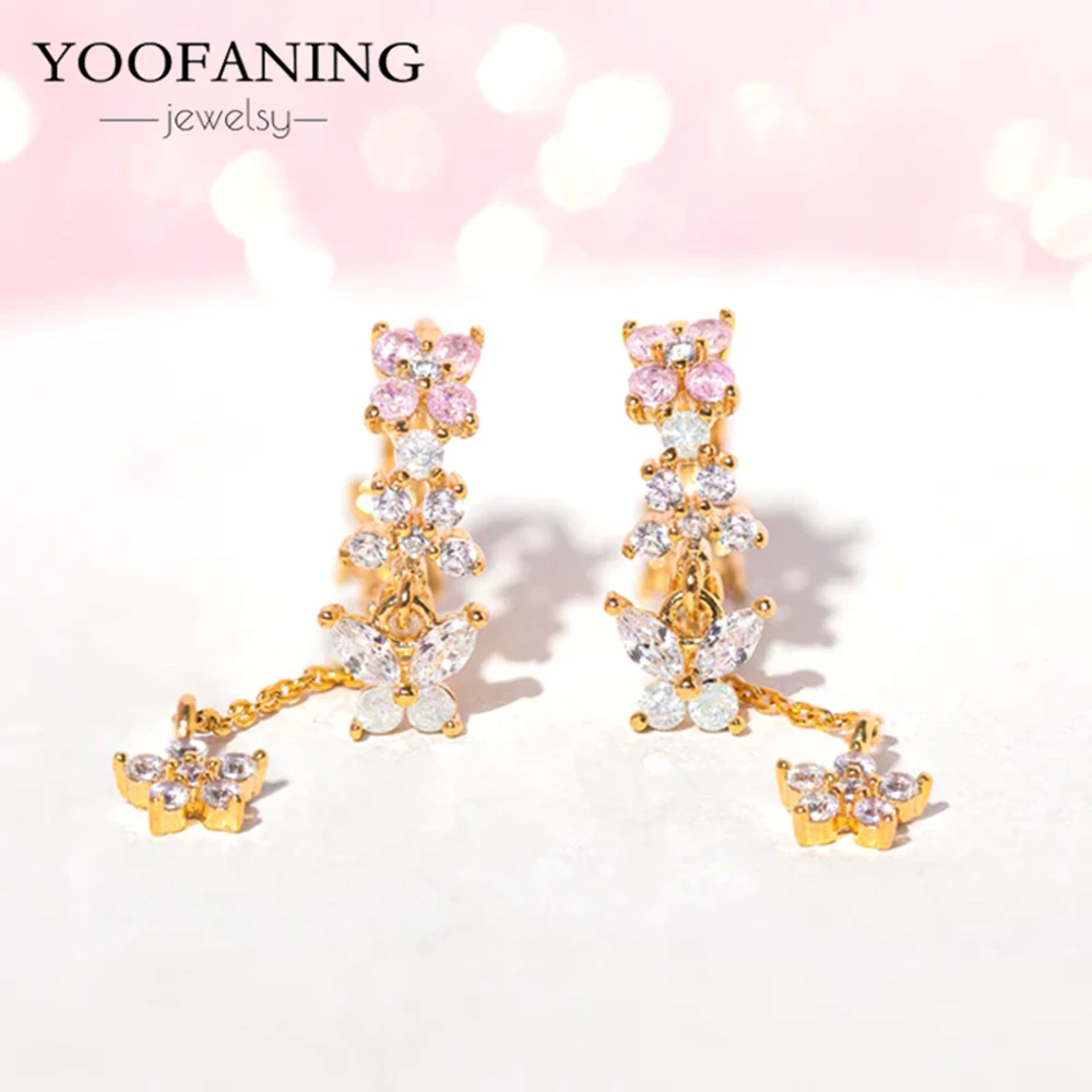 

Wedding 925 Sterling Silver Ear Needle Sweet Romantic Flower Design White Zircon Wedding Fashion Women's Jewelry Earrings Party