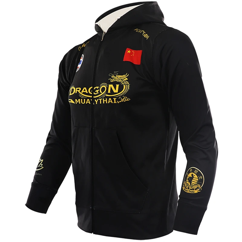 ARFIGHTKING-Long Sleeve Hoodies, Chinese Dragon Sports Zipper Jacket, Running, Fighting Boxing, Muay Thai Training, Fitness Coat