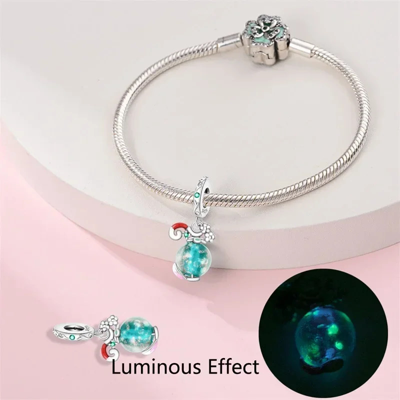 Colgante de Plata de Ley 925 con forma de manzana, abalorio con forma de linterna, elfo, ciervo, globo, Arco Iris, Donut, compatible con pulseras Pandora, joyería artesanal