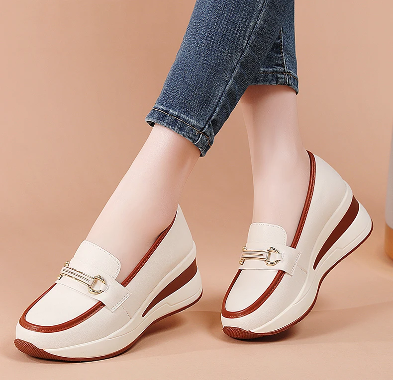 Neue Damenschuhe Frühling/Herbst Flache Schuhe aus PU-Leder Mokassins Lässige Slip-On Loafers Damen Plateau Bootsschuhe – Detail 8