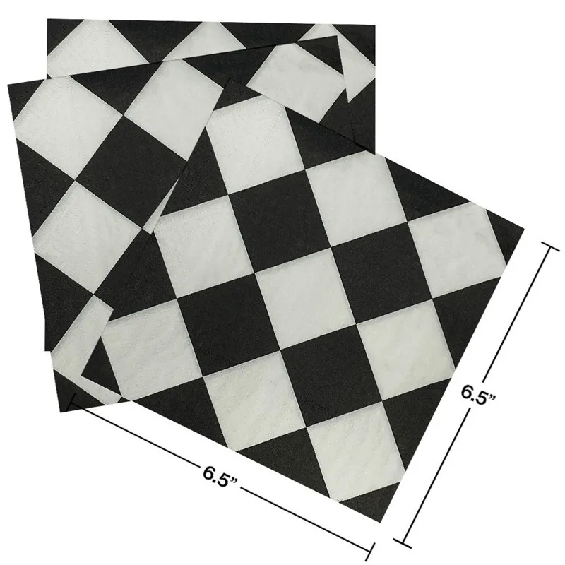 20Pcs/pack Retro Black White Checkered Table Dinner Disposable Napkins Paper Festival Decoration Supplies