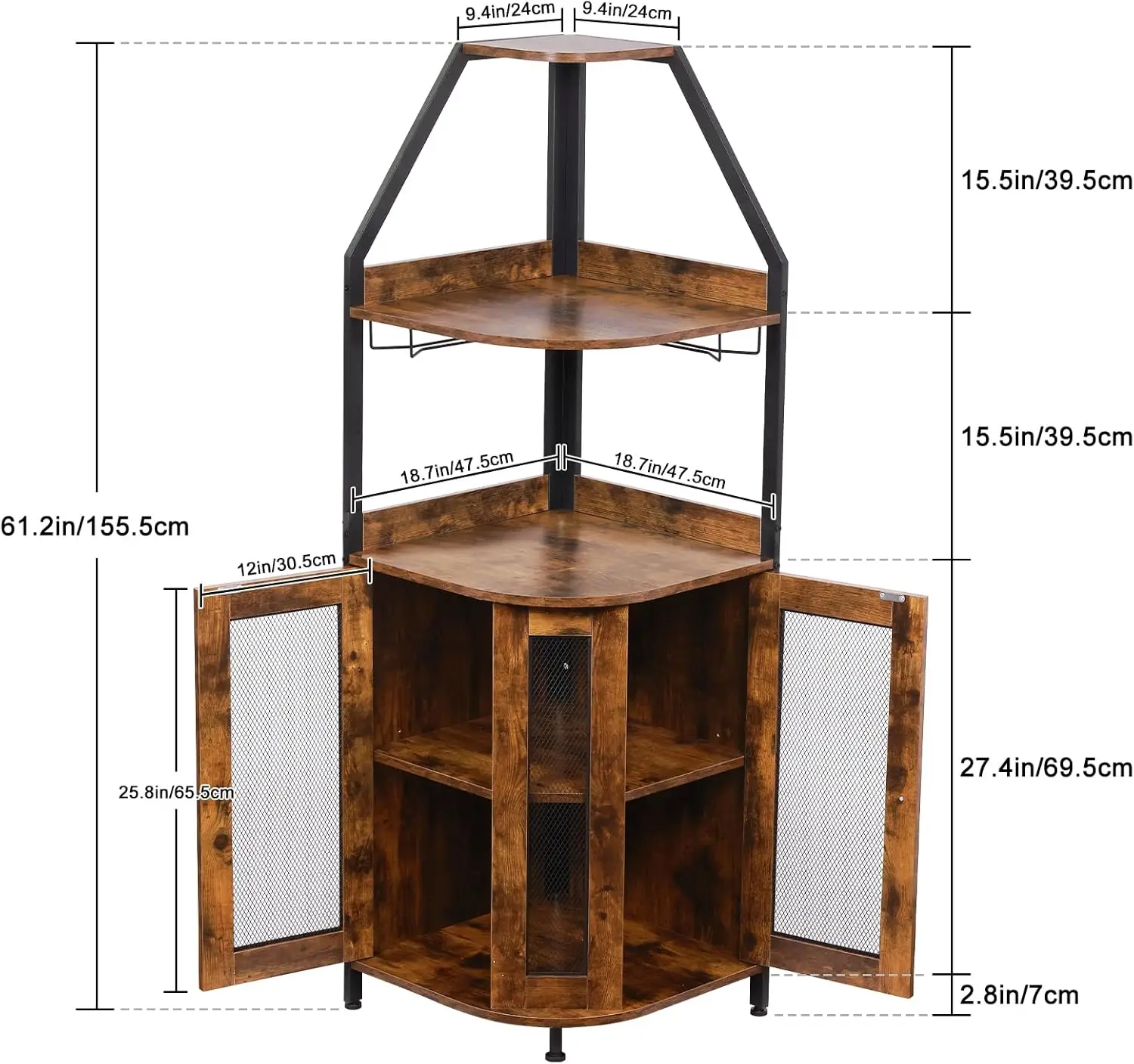 Corner Bar Cabinet,5-Tier Wine Bar Cabinet with Storage,Liquor Cabinet with Glass Holder,Mesh Door and Adjustable Shelf