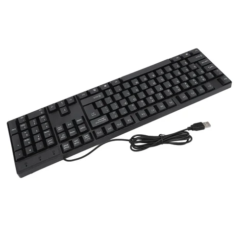 Imagen 1 del producto Teclado con cable USB de 104 teclas, teclado para juegos de diseño ergonómico en inglés/ruso/español/francés para ordenadores portátiles de oficina y escritorio