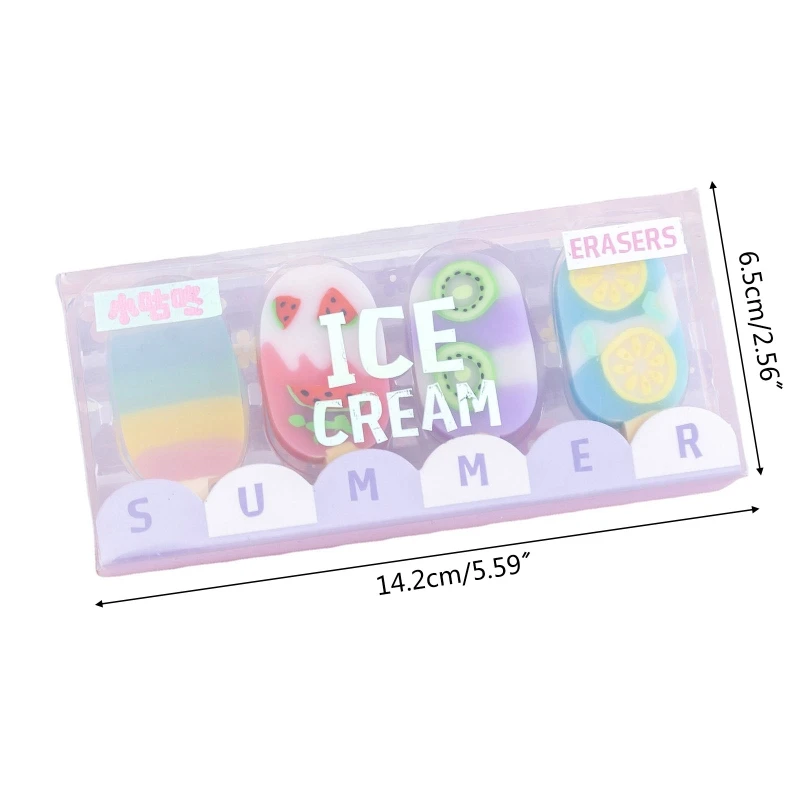 4 ชิ้นน่ารักไอศกรีมยางลบ Decompression ยางลบสำหรับนักเรียนเด็กนักเรียน Class รางวัล Dropship