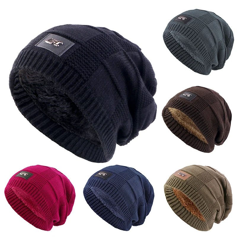 

Winter Warm Knitted Hat Casual Plush lining Beanies Skullies Wool Hats For Men Women Solid Color Thick Outdoor Soft Cap Bonnet