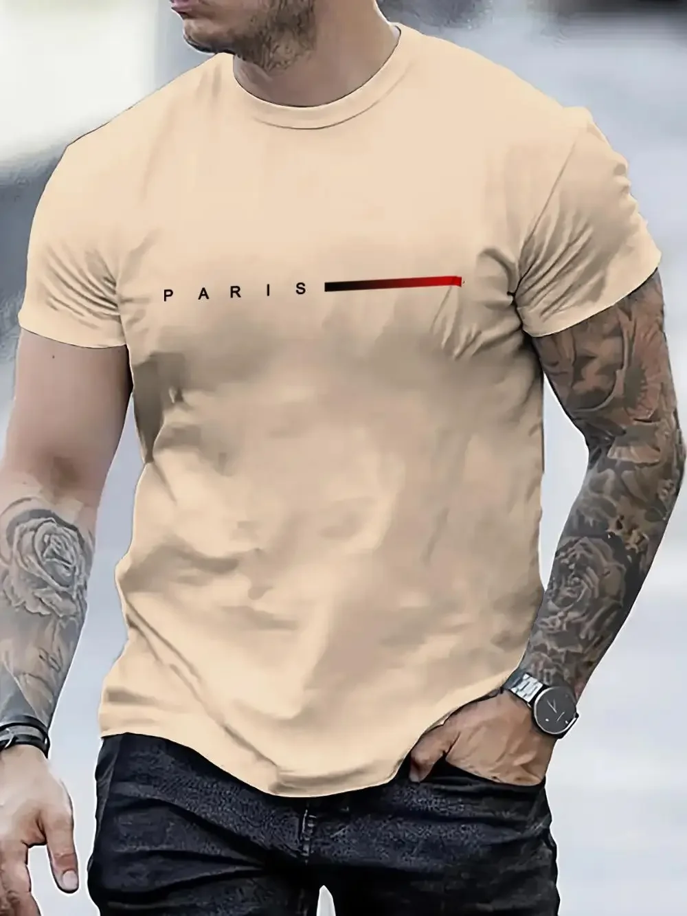 Casual Men\'s T-Shirt Summer Paris Pattern Short Sleeved T-Shirt 3d Word Printed Tops Slim Fit Men\'s Clothing Oversized T-Shirt