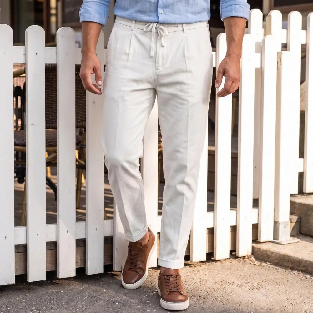 Men Trousers Stretch Cargo Pant Breathable Straight Leg Dress Pants with Drawstring, Office Trousers for Business Casual Wear