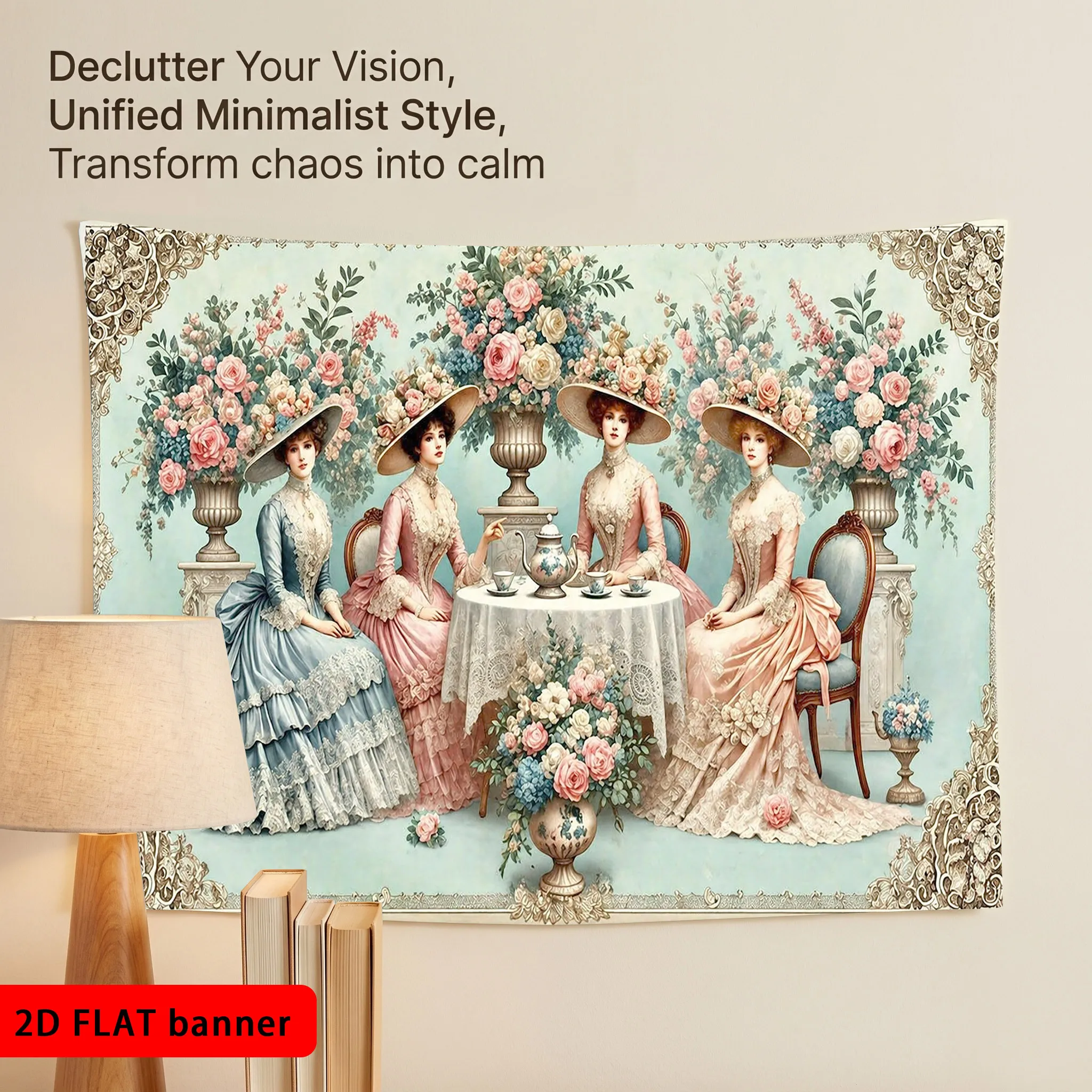 Vintage Floral Tapestry Wall Hanging Aesthetic Romantic Ladies Portrait Group Decor Home Decoration Art Tapestry Fabric Wall Dec