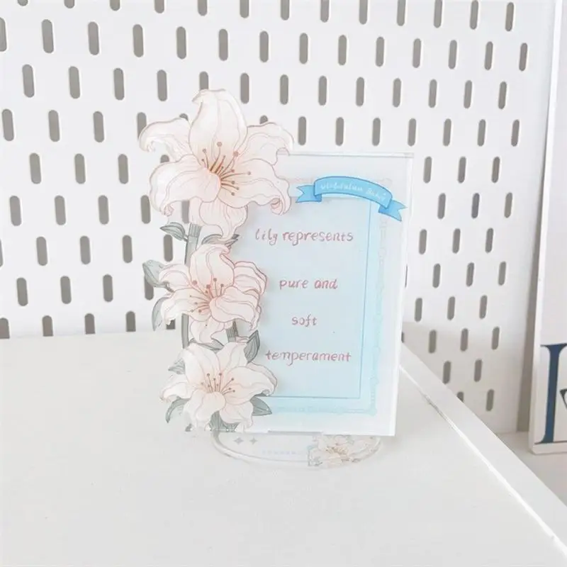

9HJK Multipurpose Sturdy Acrylics Sign Holder with Rose Lilys Designs Card Display Stand for Collectors and Merchants