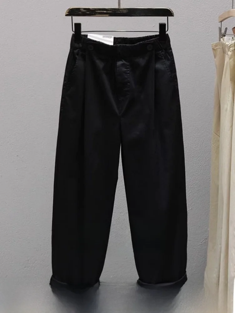 

High Waist Ice Silk Cotton Casual Pants Women's Qui Dry Harlan Pants Commute Sle Korean Version Nine Point ket Detail