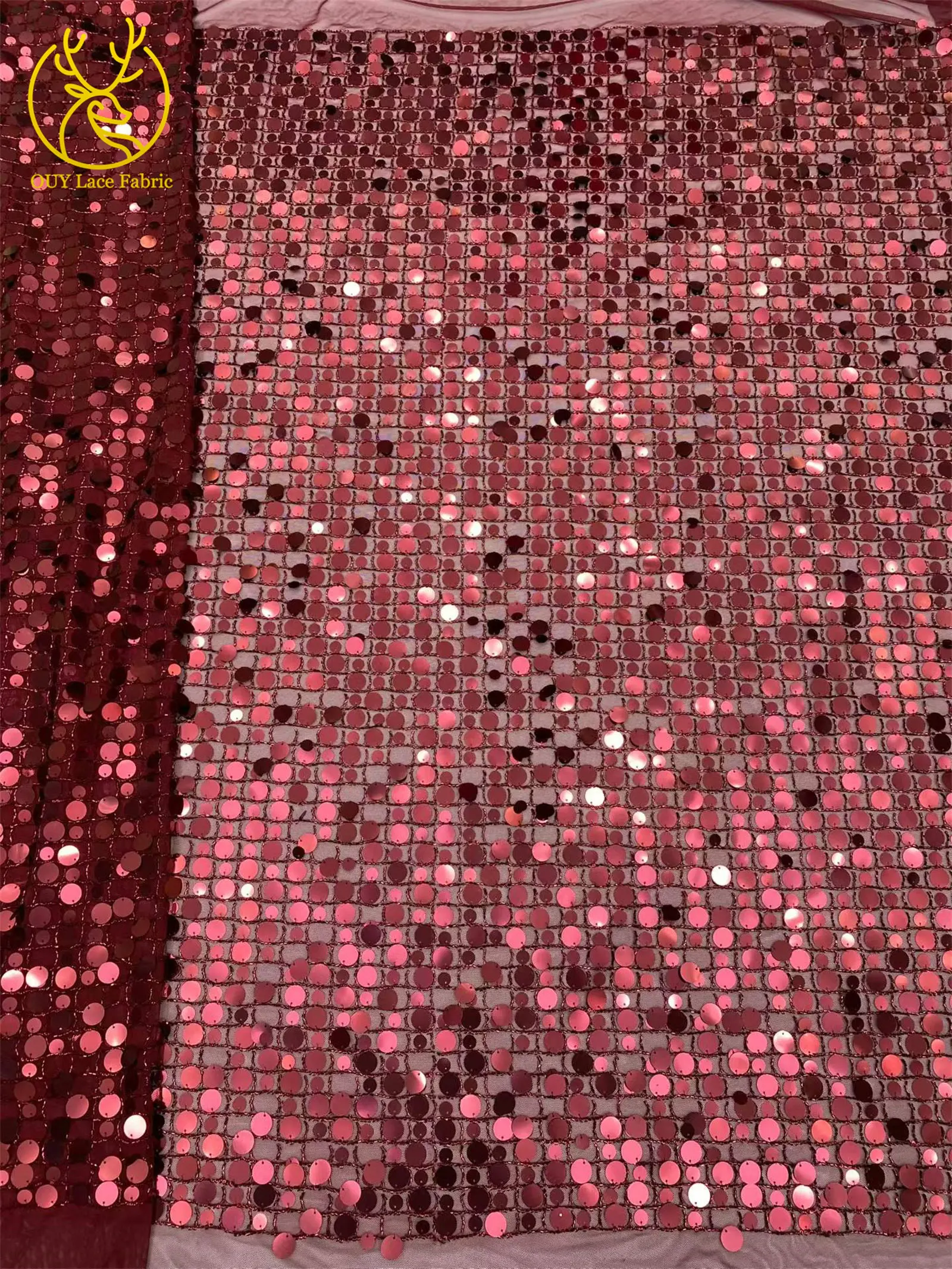 5 Yards Afrikanischer Pailletten-Spitzenstoff Weinrot Französischer Perlen-Tüll-Spitzenstoff Nigerianischer Netzspitzenstoff für Abendkleider – Detail 7