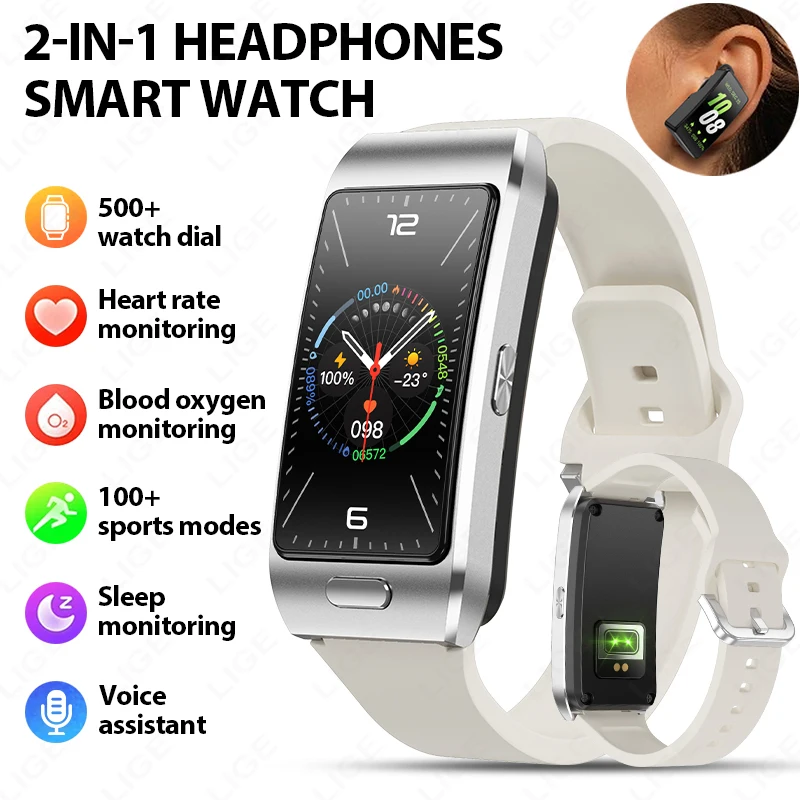 

LIGE Новые наушники 2 в 1, умные часы, умные часы с голосовым вызовом, TWS, Bluetooth наушники, монитор сердечного ритма, кислорода в крови, спортивный браслет