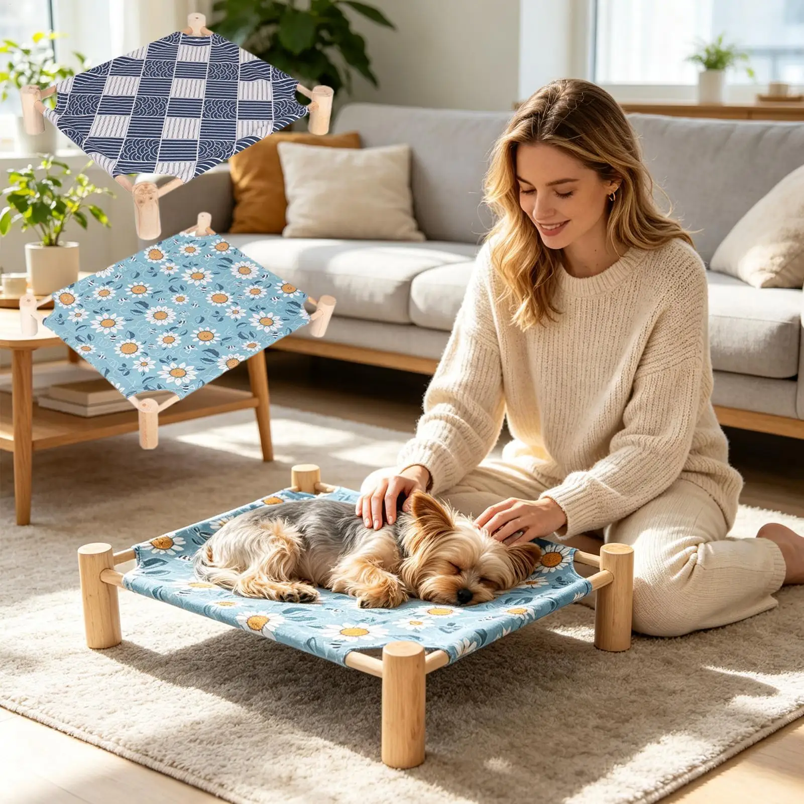 Dog Cooling Bed Portable Elevated Reversible Waterproof Detachable Summer Cool Cot For Puppy Home Cage Crate Kennel Sofa Floor