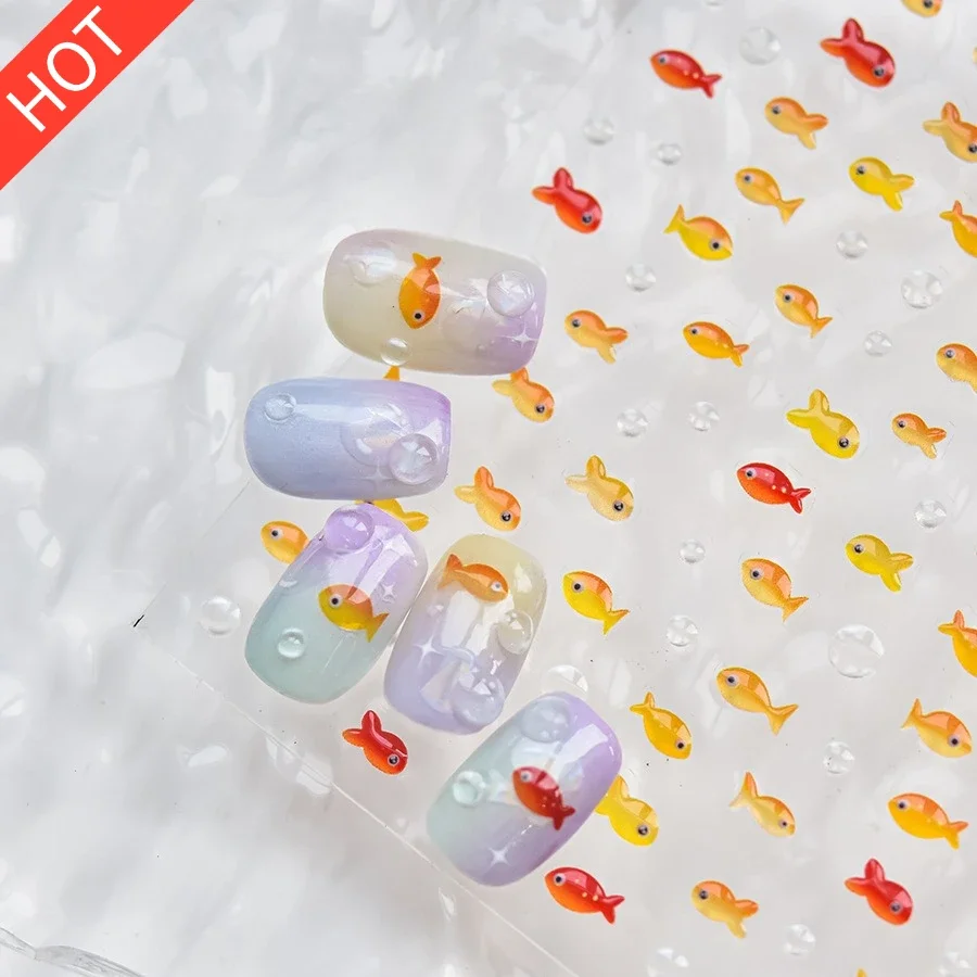 Jelly Nail Art Stickers Minimalist Water Drop Fish Design Self-Adhesive DIY Manicure Decals Waterproof Long Lasting Nail Decor