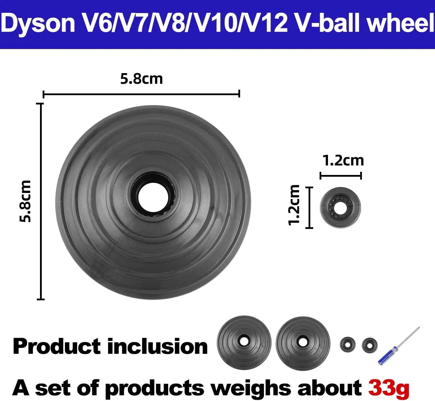 V-Ball Wheel for Dyson V6 V7 V8 V10 V11 V12 DC58 DC59 DC62 DC74 Vacuum Cleaner 20W 35W 50W Direct Drive Cleaner Replacement