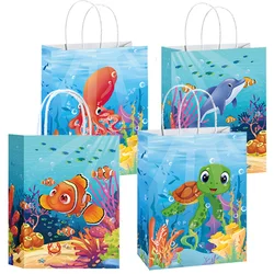 4pcs Sea Animals Party Supplies Paper Bags Sea Life Gift Bags Ocean Animals Theme Goodie Candy Bags Under the Sea Party Favors