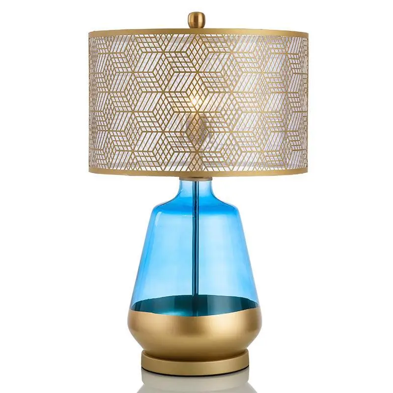 

Postmodern light blue glass table lamp designer American bedroom bedside table lamp