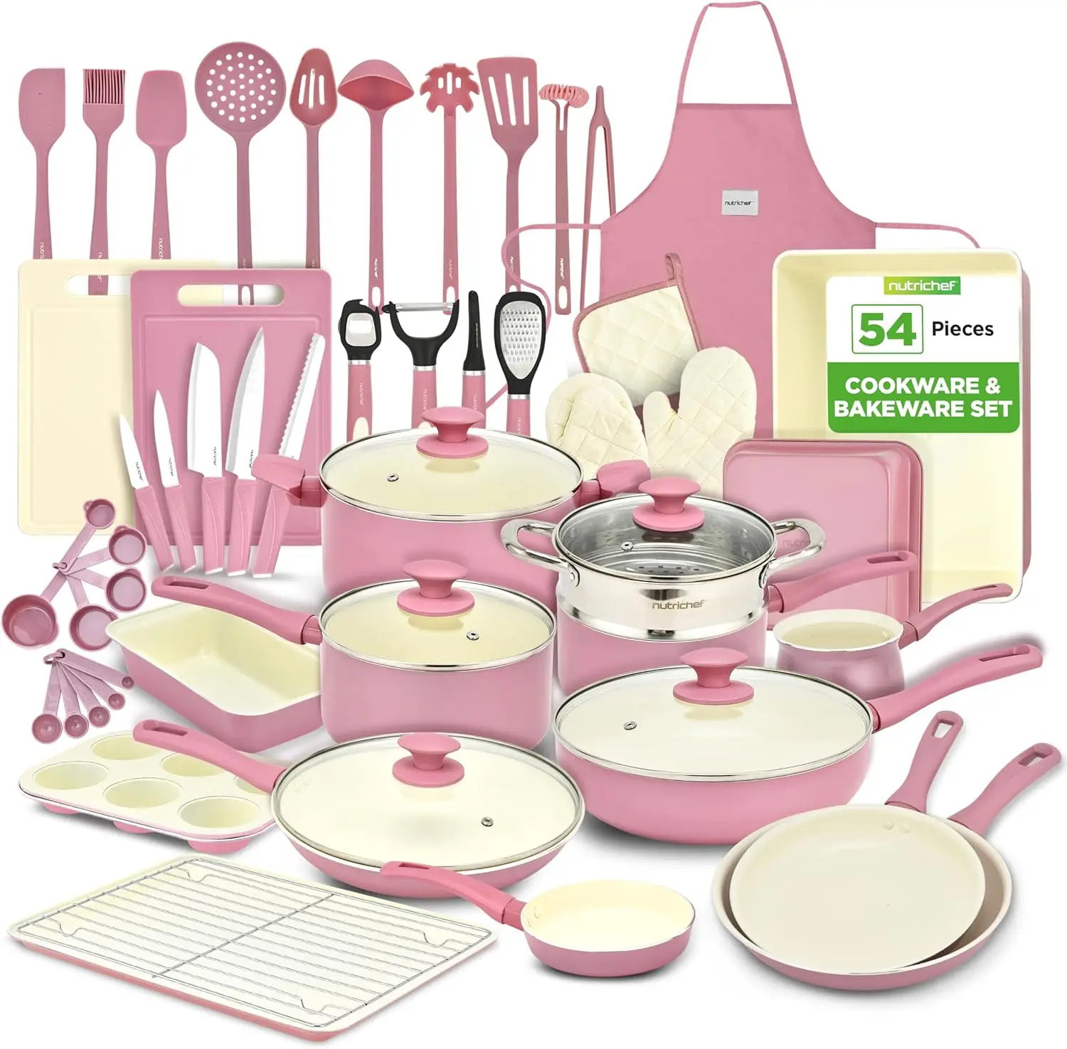 54-Piece Kitchen Cookware Set – Complete Non-Stick Ceramic Pots And Pans Set With Utensils, Bakeware, And Knife Set,