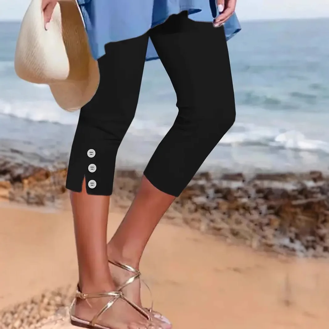 Summer Elastic Cropped Pants Tight-fitting Fashionable Sexy Button-up Casual Pants Women Pantalones Para Mujer Брюки Женские