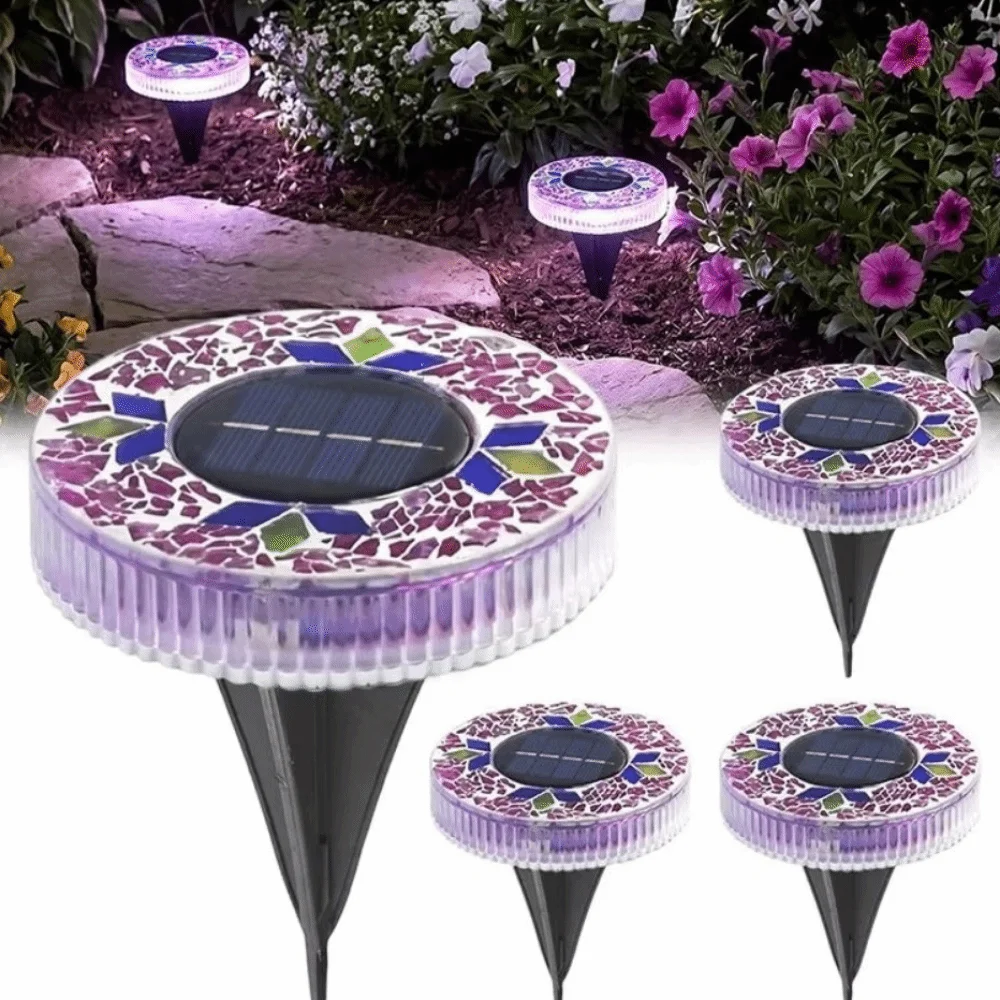 Waterproof Solar Disk Light Auto On/Off Dusk to Dawn Sensor LED Garden Stake Lights Colorized Round Shape Solar Lawn Light