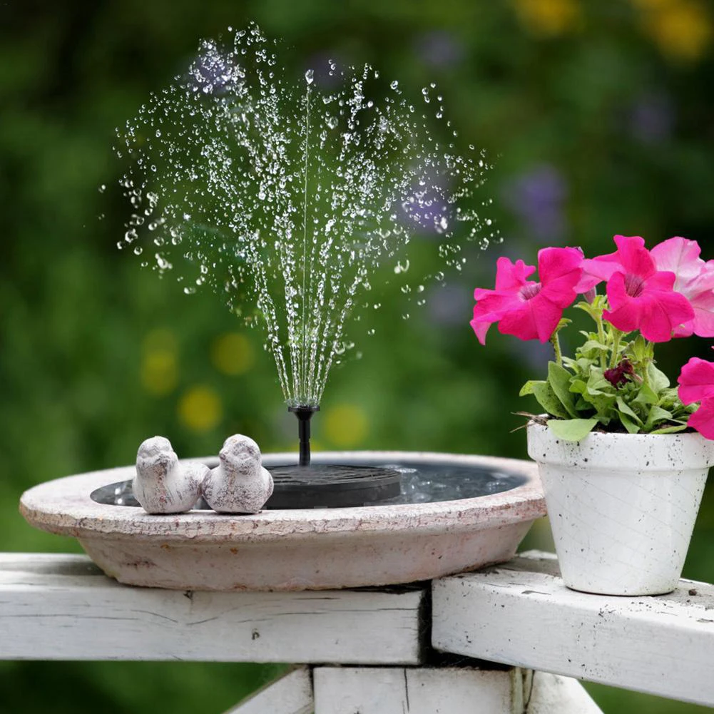 Fuente Solar con 8 Boquillas, Fuente Flotante Independiente, Fuente para Baño de Pájaros con Diseño de Flor