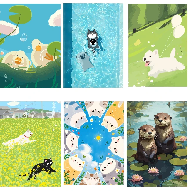 

500/1000/1200/2000PCS Jigsaw Puzzles Animals Play in the Grass Family Activity Games for Gameroom Bedroom Home Decor Gift