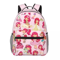 Mochila escolar de dibujos animados para niños y niñas, bolso de dos hombros, rosa, fresa, pastel corto, 16 pulgadas