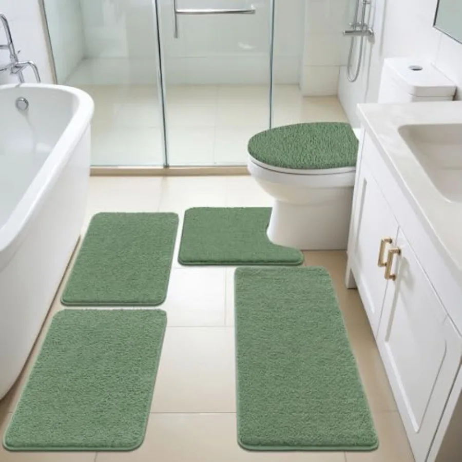 

5 Pieces Bathroom Rugs Set with Toilet Lid Cover Ultra Soft Absorbent Microfiber Bath Mat U Shape Contour Rug for Bathroom Non