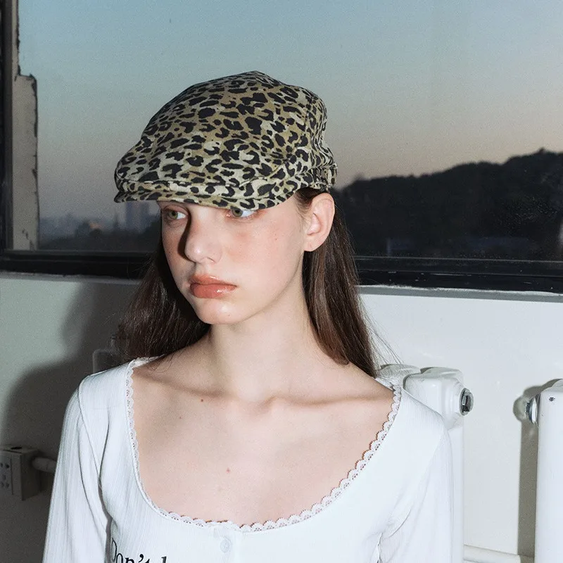 Flat Cap leopard Printed Newsboy hat Women Winter Hat Cabbie Driving Hunting Cap Adjsutable Gatsby Beret Hat Ivy Hat