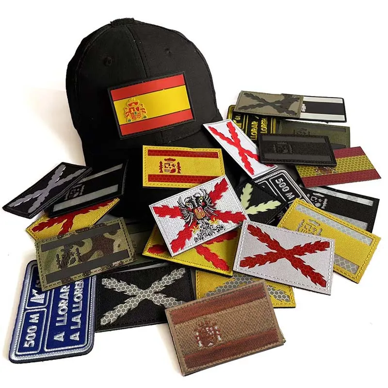 Reflektierender Infrarot-Aufnäher, spanische Flagge, bordeauxrote Kreuz-Emblem-Applikation, bestickt und Gummi-PVC-Aufnäher, militärisches taktisches Abzeichen – Detail 2