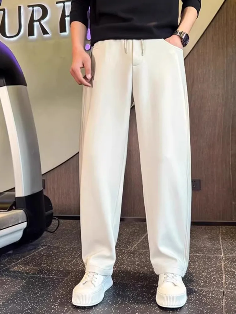 

Fall Winter Men's Casual Sports Straight Leg Pants Wide Leg Patchwork Loose Luxury Long Sweatpants Straight Tube Trousers