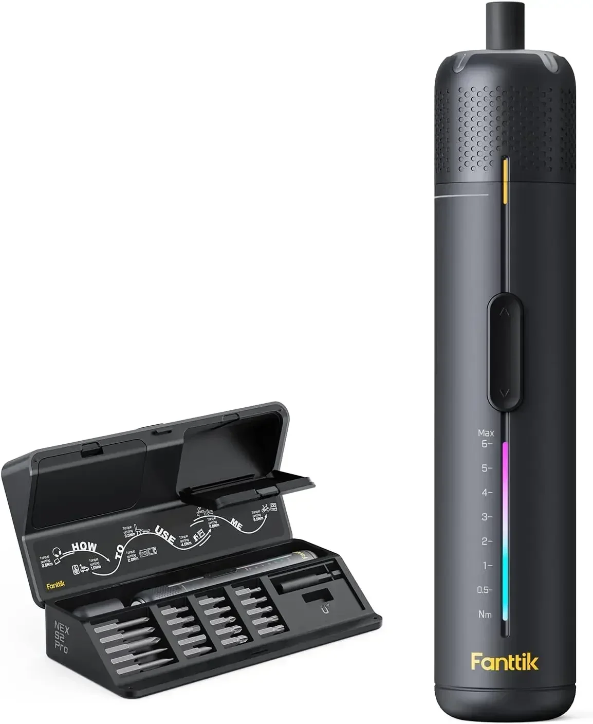 

S2 Pro Electric Screwdriver, Cordless Screwdriver Set, 7 Torque Settings, 0.5 to 6N.m, 20 Magnetic Bits, 1/4''Hex Shank