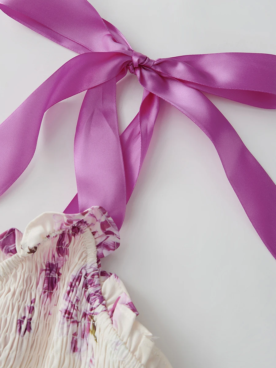 Robe longue d'été pour femmes, sans manches, dos nu, à nouer, imprimé floral, balançoire