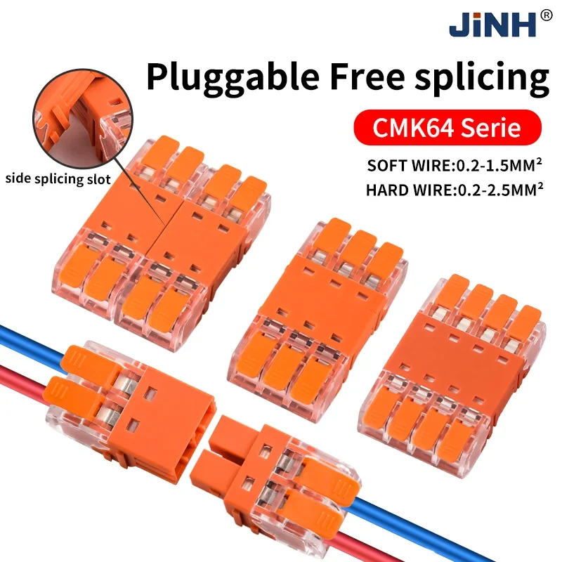 JINH 200Pcs CMK64 Series Lever Lock Plug-and-Socket 2/3/4 Pole Compact Wire Terminals for Signal, Control & Low-Voltage Projects