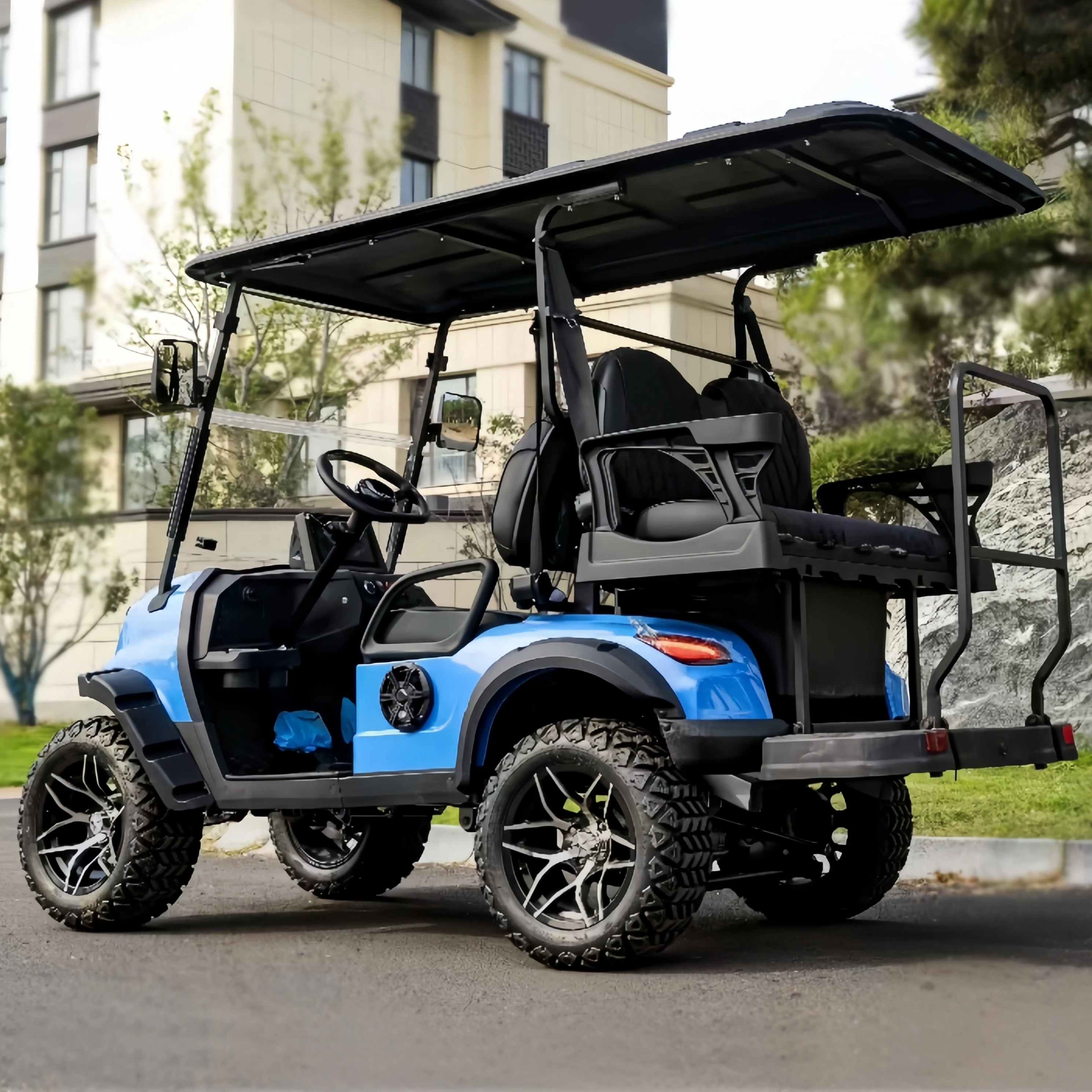 China High Quality 6 seat 4+2 seat 48V battery powered 4 solid wheel Electric Golf Cart