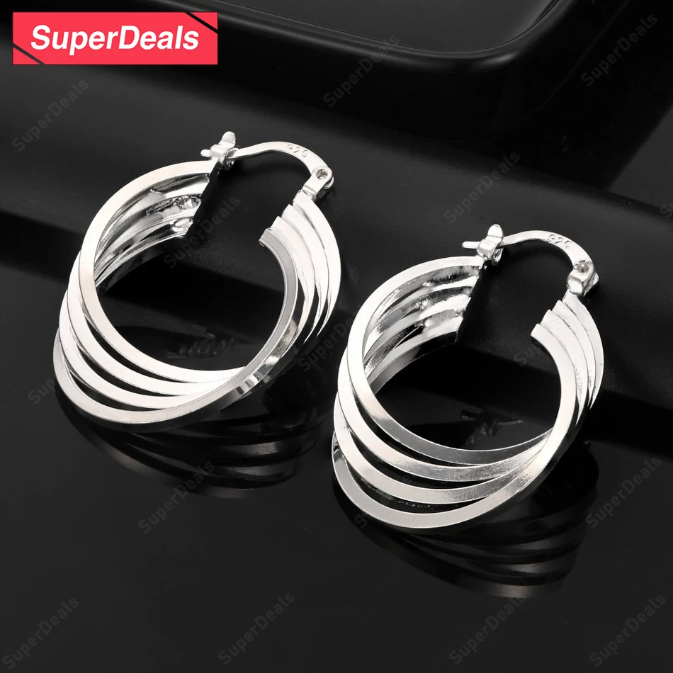 

SuperDeals 925 Sterling Silver Fashion Four Round Hoop Earrings For Women Party Wedding Fashion Charm Jewelry Beautiful Earrings