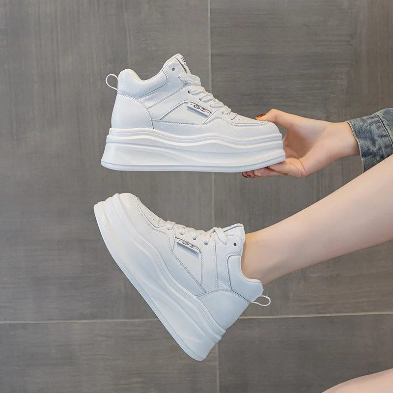 

Women's Shoes High Top Cowhide Casual Shoes Thick Soled High Plush Sneakers Fashion Women's Single Shoes Boots