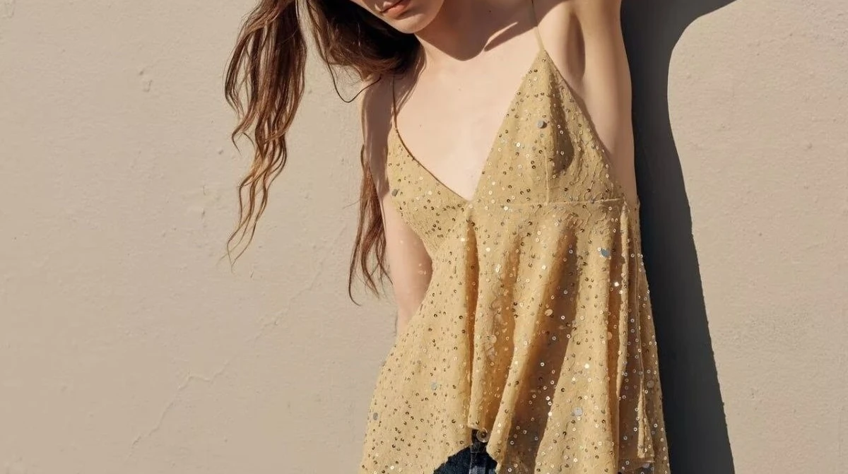 2026 Summer New Women's V-neck Bead Decoration Spicy Girl Style Asymmetric Tank Top
