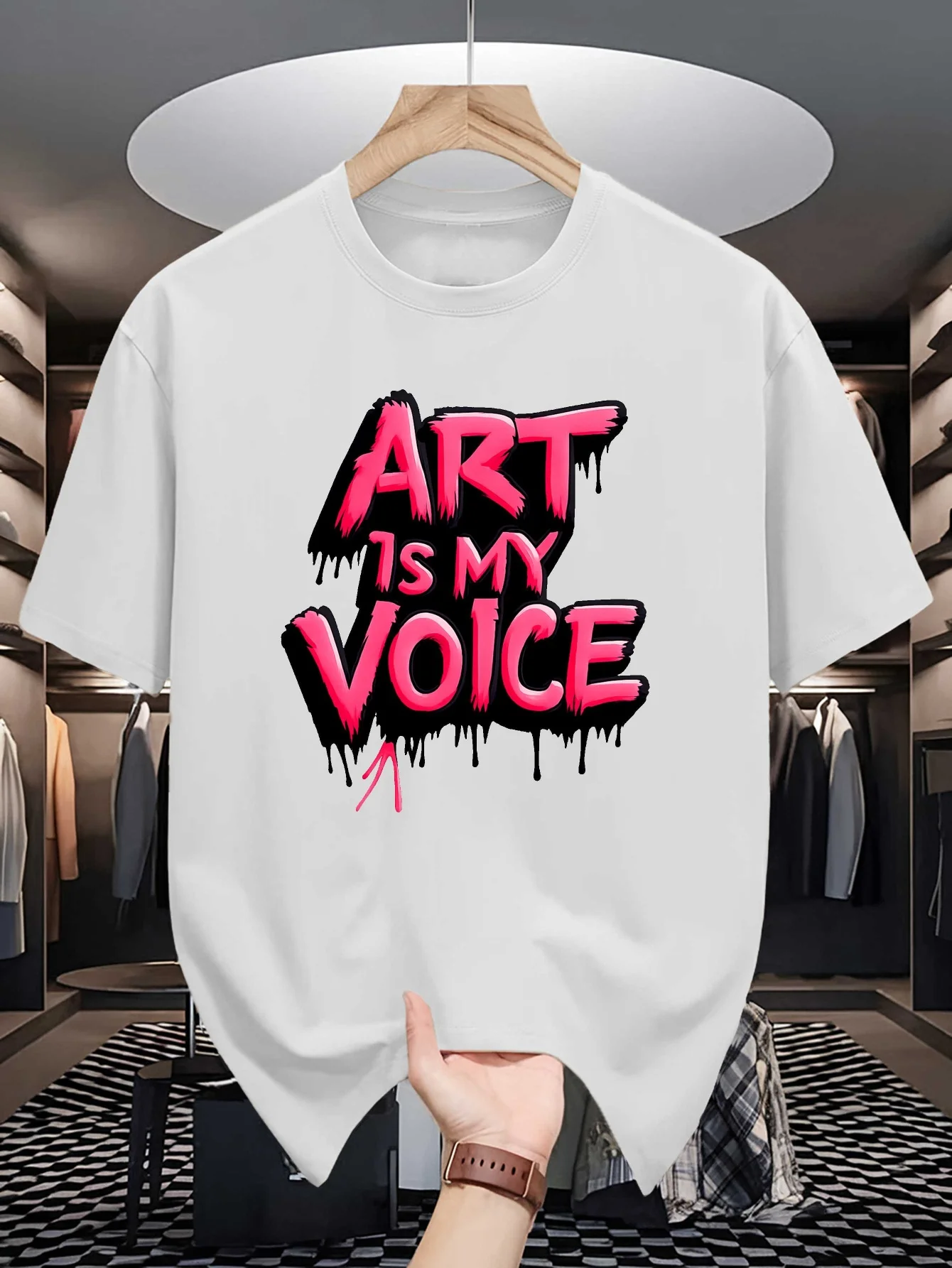Drip Graffiti Letter Graphic Mens Crew Neck T Shirt Art Is My Voice Artist Slogan Print Short Sleeve Casual Cotton Daily Street