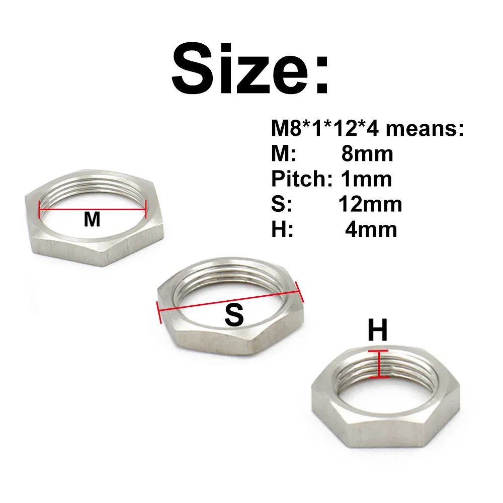 5pcs 304 Stainless Steel Hex Lock Nut M8 M10 M12 M14 M16 M18 M20 M22 M24 M25 -M40 Pipe Fitting Pitch 1mm 1.5mm Metric Female
