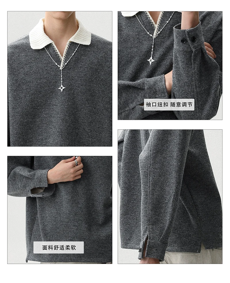LUZHEN Fashion Elegant Temperament Color Contrast Neck Long Sleeve Sweatshirt Men 2025 Autumn High Quality Pullover Tops JY3741