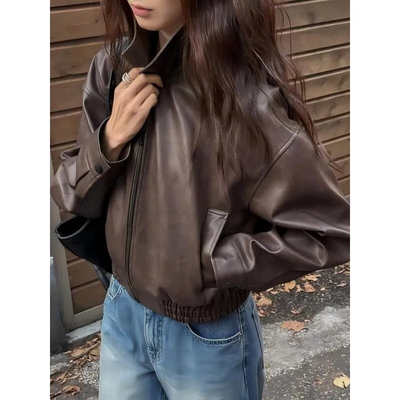 

Women's PU Leather Jacket Fashionable And Stylish Ladies' Biker Coat Spring Summer Autumn Seasonal Wear Comfortable Fit