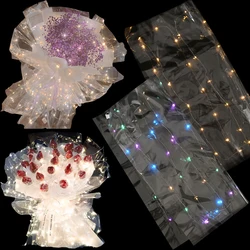 Papel de regalo impermeable para ramo de boda, embalaje de flores, celofán transparente LED luminoso para fiesta del Día de San Valentín, papel artesanal