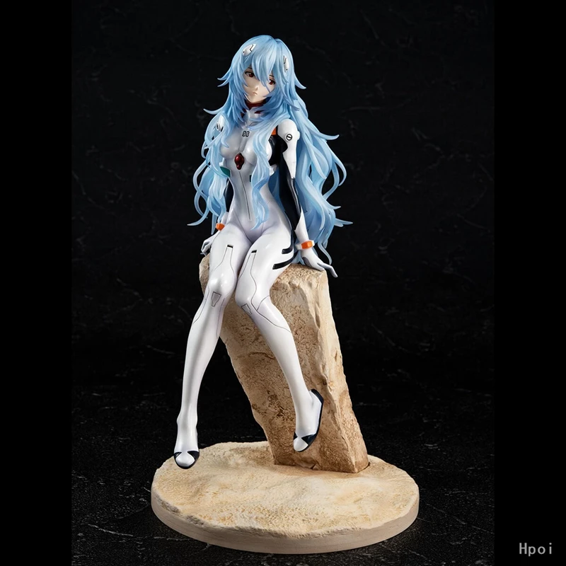 22CM Ayanami Rei Anime Figure EVANGELION Mech Suit Blue Hair Cute Girl Sitting Model PVC EVA Static Doll Car Decoration Gift