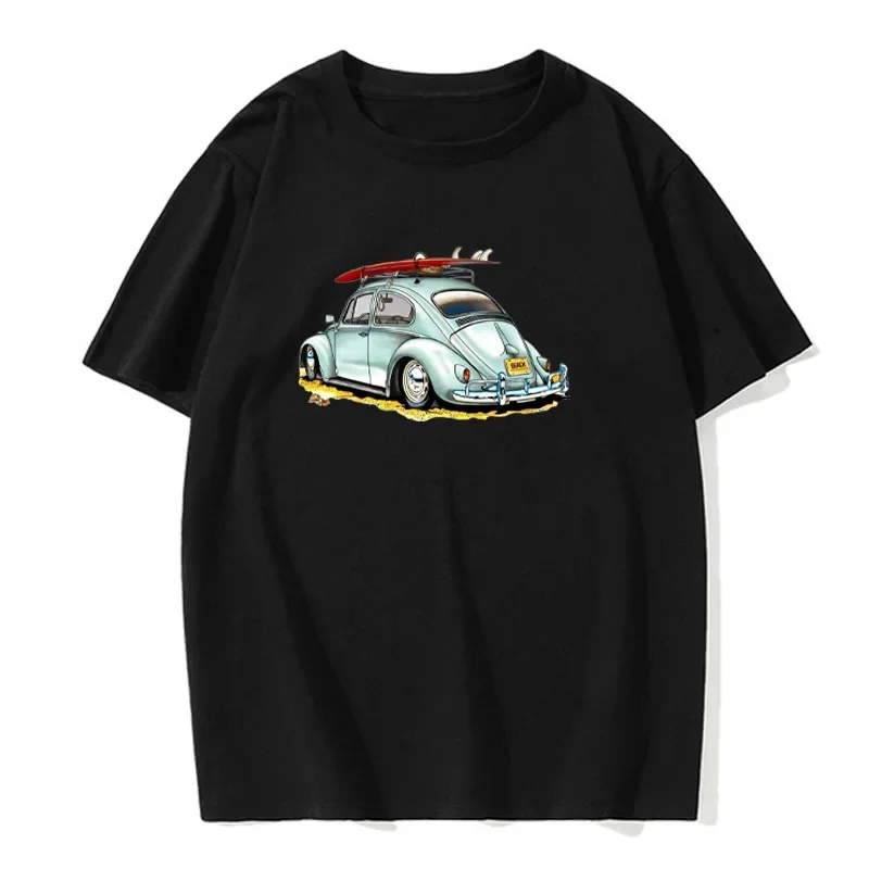 

Summer Fashionable Retro Casual Men's T-shirt Car Printing Vacation Travel Short-sleeved Top Round Neck European Size T-shirt